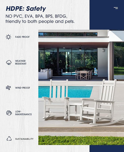 KINGYES Oversized Outdoor Rocking Chair Set of 6, All-Weather Patio Rocking Chairs for Porch, HDPE Outdoor Patio Rockers with High Back & Wide Seat for Garden, Lawn, White