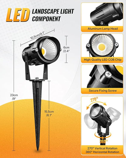 6W 700LM Low Voltage Landscape Lighting, 12V AC/DC 3000K Warm White LED Low Voltage Landscape Lights, IP65 Waterproof Outdoor Spotlights with Connectors for Garden Tree Yard 2 Pack W01SLP206