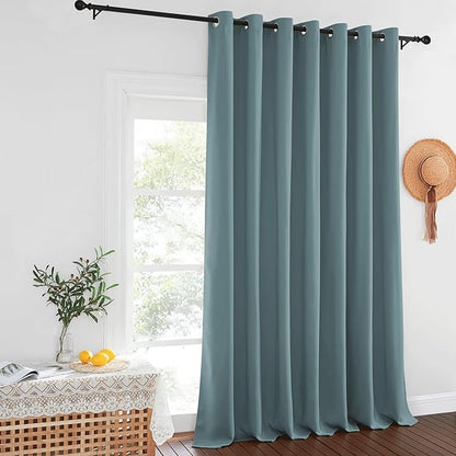 NICETOWN Sliding Glass Door Curtain - Grommet Extra Wide Window Treatment Thermal Curtain Energy Saving Sleep Out Curtain for Kids Room/Living Room (Greyish Blue, W100 x L108, 1 Panel)