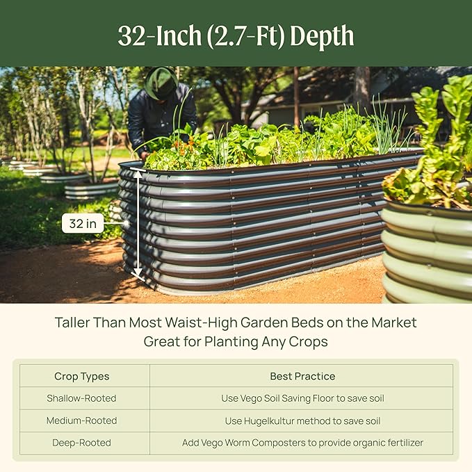 32" Extra Tall Raised Garden Bed Kits, 4 x 8 x 2.7ft Raised Planter Box Outdoor, 2.5 x 9.5 x 2.7ft Deep Root 10 in 1 Modular Metal Raised Beds for Gardening Vegetables Flowers Fruits - Olive Green