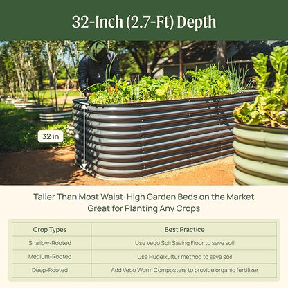 32" Extra Tall Raised Garden Bed Kits, 4 x 8 x 2.7ft Raised Planter Box Outdoor, 2.5 x 9.5 x 2.7ft Deep Root 10 in 1 Modular Metal Raised Beds for Gardening Vegetables Flowers Fruits - Terra Cotta