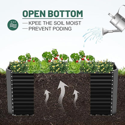 Land Guard 8x4x3ft Rectangular Galvanized Raised Garden Beds, Large-Capacity Metal Planter Box Outdoor, Durable Deep Raised Garden Bed 3ft Tall, Raised Beds for Gardening Vegetables, Dark Grey