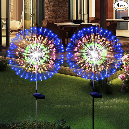 Solar Garden Firework Lights Outdoor Waterproof 2 Pack Solar Powered Art Stake Twinkle Lighting Outside Solar Lights Upgrad 180 LED Sparklers Lights for Yard Party Decorations (Colorful)