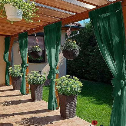 SpaceDresser Waterproof Outdoor Sheer Curtains for Patio - 2 Panels Rod Pocket Indoor Voile Sheer Curtain for Living Room,52W x 108L inch, Foliage Green