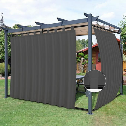 Easy-Going Outdoor Patio Curtains Detachable Tab Top Windproof Weatherproof Curtain for Cabana, Porch, Pergola and Gazebo, Tab Bottom Drape, 2 Panels, 110W x 108L inch, Gray