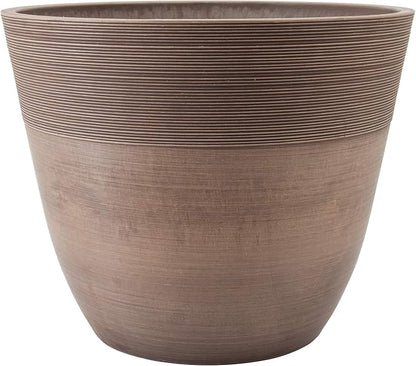 PSW Pot Collection FM30TP 12-inch Plastic/Stone/Wood Composite Large Ribbed Planter – No Drainage Hole (Drillable), Indoor/Outer Garden Pot for Foliage, Trees, Flowers, Ferns, Taupe
