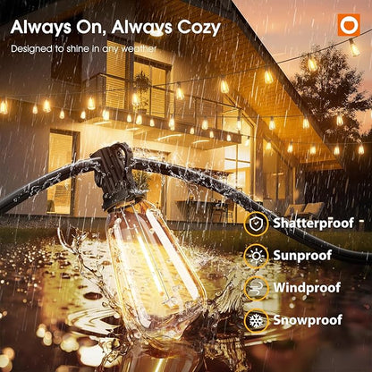 addlon 200FT Smart Outdoor String Lights with APP Control, Waterproof Patio Lights ETL Listed with Shatterproof Dimmable ST38 LED Bulbs Connectable Outdoor Lighting for Backyard Bistro Garden Bistro