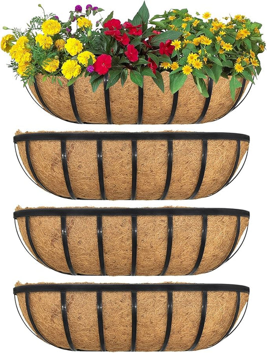 4pack 30-inch Window Sill Window Railing Planters with Cocoa Liner for Outdoor Balconies, Porches, Fences, Patio Railings