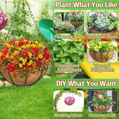 ZeeDix 3 Pack 14 Inch Hanging Baskets for Plants Outdoor Indoor, Metal Hanging Planters Flower Pots with Coco Liners Replacement, Decor Garden Flowers Vegetables Plants