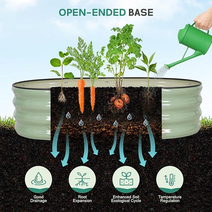 Galvanized Raised Garden Bed - 4×2×1ft (2 Packs) Planter Raised Beds for Gardening | Oval Metal Garden Planter Box with Safety Edging and Gloves for Vegetables Fruits Flower - AvocadoGreen