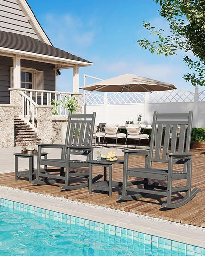 GarveeLife Poly Lumber Rocking Chair Outdoor - HDPE High Back Porch Rocker Chairs for Adults - All Weather Resistant Furniture for Patio - Grey