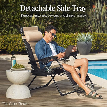 Best Choice Products Oversized Padded Zero Gravity Chair, Folding Outdoor Patio Recliner, XL Anti Gravity Lounger for Backyard w/Headrest, Cup Holder, Side Tray, Polyester Mesh - Blue