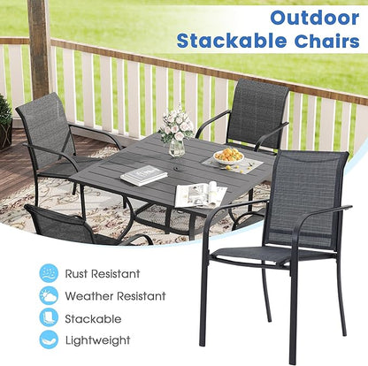 VICLLAX 5 Pieces Patio Dining Set, Outdoor Furniture Set Includes 41.2" Round Patio Table and 4 Patio Sling Chairs, Grey Wood-Like Tabletop and Dark Grey Fabric