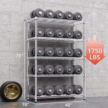 1750 LBS Storage Shelves 5-Tier Utility Shelving Unit Steel Organizer Wire Rack for Home,Kitchen,Office,Garage, Capacity 17.7" D x 47.2" W x 72.3" H | Organizer Wire Rack, for Home, Kitchen, Office, Garage, 1750 LBS Capacity