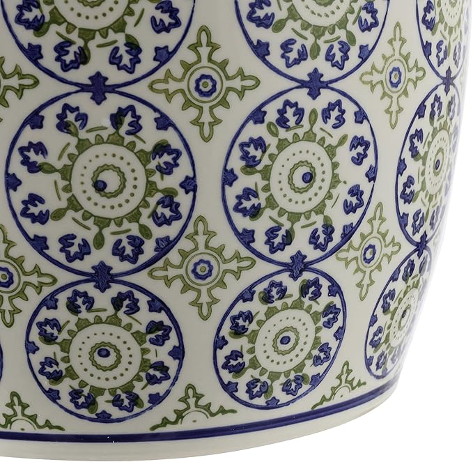 JONATHAN Y TBL1025A Lula 17.25" Suzani Ceramic Indoor/Outdoor Garden Stool, Blue/Green, Classic, Coastal, Bohemian, Traditional, Mediterranean, Cottage for Living Room, Garden, Outdoor, Home