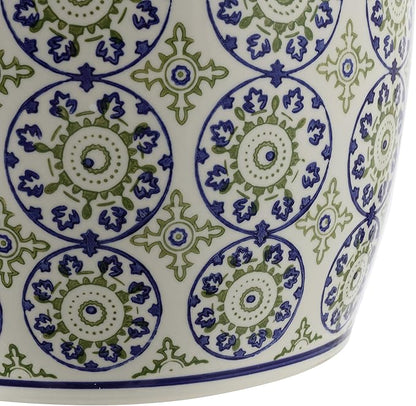 JONATHAN Y TBL1025A Lula 17.25" Suzani Ceramic Indoor/Outdoor Garden Stool, Blue/Green, Classic, Coastal, Bohemian, Traditional, Mediterranean, Cottage for Living Room, Garden, Outdoor, Home