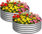 zizin 2 Pcs Round 3x3x1ft Raised Garden Bed Kit Metal Planter Box for Planting Vegetables, Silver