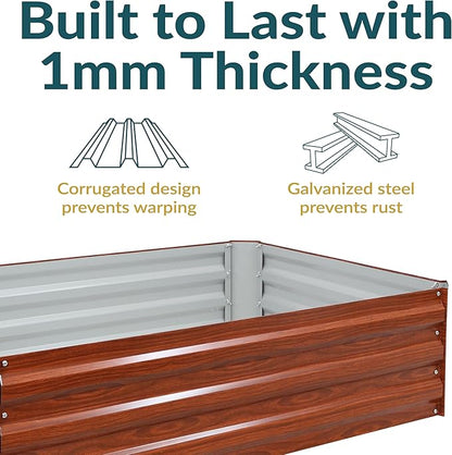 Sunnydaze 11.75" H Raised Metal Garden Bed - Galvanized Raised Garden Bed Outdoor for Vegetables and Flowers - Woodgrain - 4' x 3' Rectangle