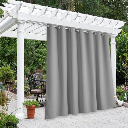NICETOWN Outdoor Curtain for Patio Waterproof W100 x L84, Blackout Vertical Blinds Thermal Insulated Stainless Steer Grommet Indoor Outdoor Divider for Public Space, Silver Grey, 1 Piece