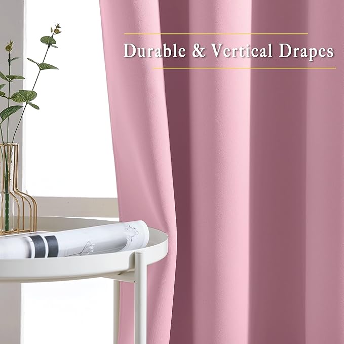 NICETOWN Blackout Curtains 84 Inch Length, Thermal Insulated Curtains for Bedroom Grommet Energy Saving Room Darkening Drapes for Living Room Window, 1 Panel, Rouge Pink, 66" W x 102" L