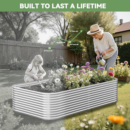 2 Pack Tall 8x3FT Corrugated Galvanized Steel Raised Garden Bed Outdoor, Metal Above Ground Garden Bed for Vegetables and Flowers, Raised Beds for Gardening-8x3x1.5FT