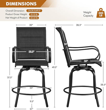 Yaheetech 4 Piece Patio Swivel Bar Stools, Texteline Outdoor Chairs with High Back/Armrest/Footrest, All Weather Padded Seating Outdoor Furniture Height for Outside, Lawn & Garden