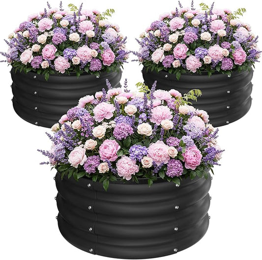 ZXZYHFTY Round Galvanized Raised Garden Bed kit,Black Outdoor Garden Raised Planter Box, Round Large Metal Raised Garden Beds for Vegetable 2 * 2 * 1ft 3 Pcs