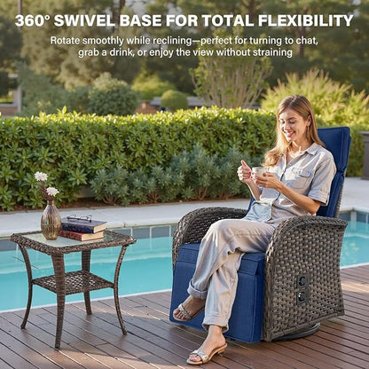 Belord 7 Piece Patio Furniture Set with 4 Swivel Recliner Chairs and 3 Side Tables, Dual-Adjust Wicker Chaise Lounge Chairs for Outdoor Patio Conversation, All-Weather Brown Rattan