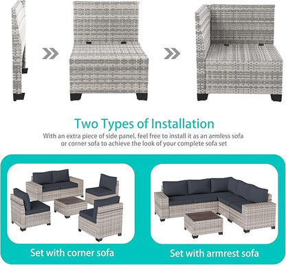15-Piece Outdoor Patio Furniture Set with Rocking Swivel Chair Wicker Sectional Sofa Set, Patio Conversation Set with Thickened Cushions & Coffee Table for Garden, Backyard, Dark Grey