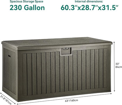 YITAHOME XXL 230 Gallon Large Deck Box,Outdoor Storage for Patio Furniture Cushions,Garden Tools with Flexible Divider,Waterproof,Lockable (Light Brown)
