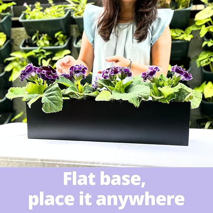LaLaGreen Wall Planter (24 Inch, 2 Pack) Rectangular Metal Hanging Flower Pot for Succulents Carbon Steel Black, Long Window Sill Box Modern Fence Floating Garden Shelf for Deck Indoor Outdoor Decor
