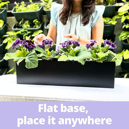 LaLaGreen Wall Planters for Outdoor Plants (30 Inch, 4 Pack) Carbon Steel Black Metal Hanging Flower Pots Outdoor for Succulents, Wall Mount Rectangular Long Window Sill Box Fence Deck Garden Decor