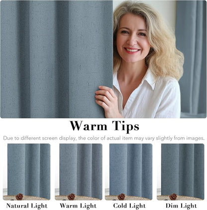 H.VERSAILTEX Linen Blackout Curtains 72 Inches Long 100% Blackout Thermal Insulated Textured Linen Look Curtain Draperies Anti-Rust Grommet, Energy Saving with White Liner, 2 Panels, Stone Blue