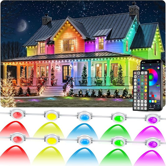 500FT Permanent Outdoor RGB Lights, IP67 Waterproof Smart Eave Lighting, with App/Remote Control Eaves Light, DIY LED Scenes Modes for House Roof Decor,Christmas,Party