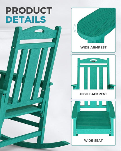 Ciokea Oversized Outdoor Rocking Chairs Set of 2, 380lbs Heavy-Duty Large Patio Rocker, High Back Cozy Porch Chairs, Weather Resistant Patio Rocking Chairs for Outside, Fire Pit, Deck, Aruba Blue