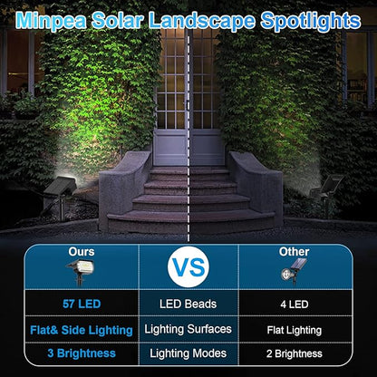 Solar Spot Lights Outdoor, [57 LED/2 Pack] Solar Lights Outdoor IP65 Waterproof, 3 Modes Solar Powered Landscape Spotlights for Garden Yard Outside Patio Pathway Pool(Cold White)