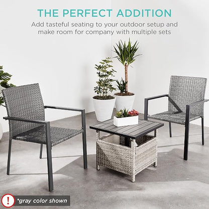 Best Choice Products Set of 2 Stackable Outdoor Wicker Dining Chairs All-Weather Firepit Armchair w/Armrests, Steel Frame for Patio, Deck, Garden, Yard - Taupe