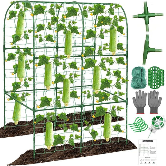 Cucumber Trellis for Raised Bed 50 x 34 Inch U-Shape Garden Trellis for Climbing Plants Outdoors Metal Garden Cucumbers Arch Trellis, Cucumber Plant Support for Tomato, Pea, Zucchini, Vine Flower