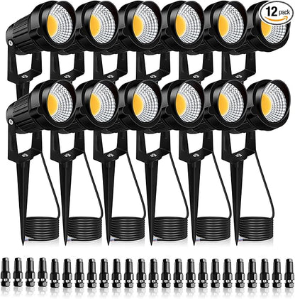 12W LED Landscape Lights Low Voltage, 3000K Warm White 12V AC/DC Waterproof Outdoor Spotlights, IP65 Garden Pathway Lights with 12 Spike Stands for Tree Garden Yard Pathway (12 Pack)