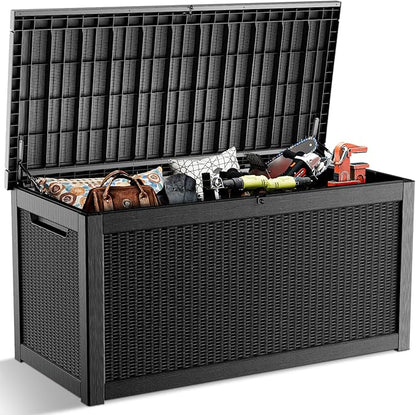 320 Gallon Outdoor Deck Box, Lockable Waterproof Outdoor Storage Boxes For Garden Tools,Indoor Cushions,Accessories Outside Storage Resin Weatherproof Container(Black)