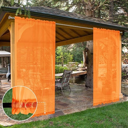 SpaceDresser Waterproof Outdoor Sheer Curtains for Patio - 4 Panels Rod Pocket Indoor Voile Sheer Curtain for Living Room,52W x 120L inch,Orange