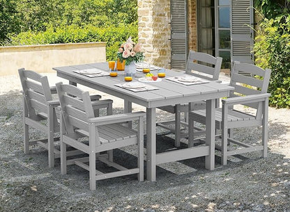 SERWALL 67" Outdoor Dining Table - HDPE All-Weather Rectangular Patio Table with Umbrella Hole, Light Gray