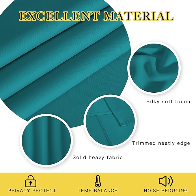 NICETOWN Small Blackout Curtain for Bedroom - Grommet Thermal Insulated Short Window Treatment Room Darkening Thermal Curtain Privacy for Bathroom (Peacock Teal, W52 x L45, 1 Panel)