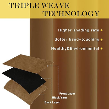 NICETOWN Blackout Curtains for Sliding Glass Door Room Divider Noise Reduce Curtain Panel Portable Window Screen Sliding Partition, W100 x L102 inches, 1 Panel, Gold Brown