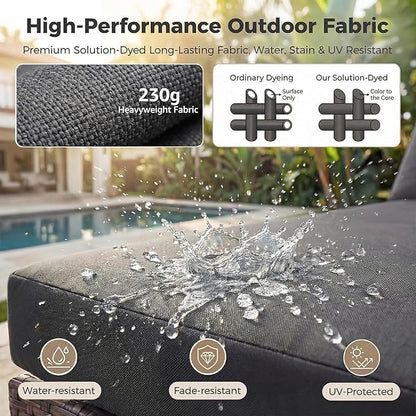 NICESOUL 10 Piece Outdoor Patio Furniture Set with Fire Pit Natural Gas/Propane, 29.3'' High-Back XL Big Size Wicker Sectional Sets, Deep Wide Sofa Couch for Outside, Brown Rattan and Grey Cushion