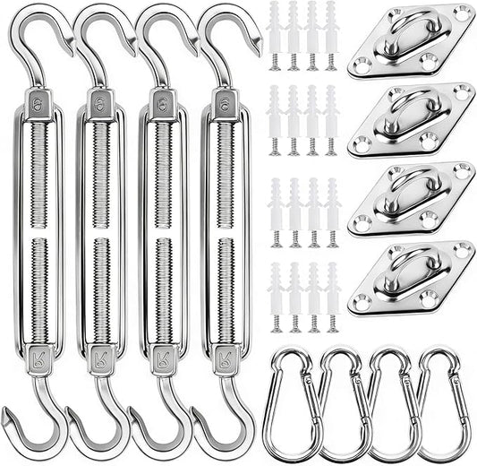 yofit 44 Pcs Shade Sail Hardware Kit, 6 Inch Outdoor Sun Sail Accessories, 304 Stainless Steel Turnbuckles & Brackets for Triangle/Rectangle Sails, Patio Canopy Installation Hardware Set Waterproof
