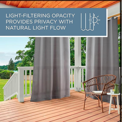 Town & Country Basics Cabana Solid Heavyweight Indoor Outdoor Curtains, Light Filtering Opacity with Grommet Top, Water Repellent, 2-Pack Set, 54"x144", Cloud Grey