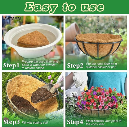 Y&M 2pcs 20“ Round Coconut Fiber Liner, 20'' Coco Liner Pre-Formed Replacement for Wall Hanging Planter Basket