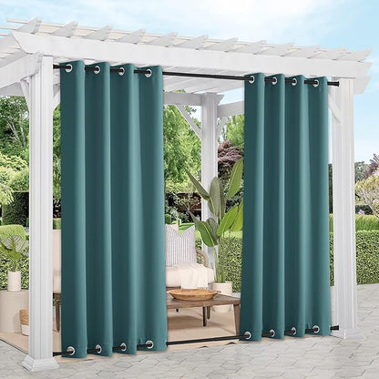 NICETOWN 2 Panels Windproof Outdoor Curtains Top and Bottom Grommet for Patio Waterproof, Fixed Outdoor Blinds Keep Warm & Privacy Thermal Insulated Blackout Drapes for Cabana, W52 x L84, Teal