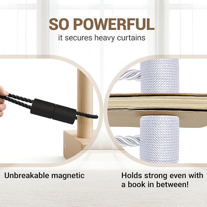 Hion Magnetic Curtain Tiebacks Black 2pcs, Curtain Tiebacks Buckles Holdbacks Holders Hooks Clip for Home Bedroom Office Decorative Curtain